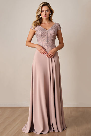 Dusty Rose Une ligne en satin longue mère de la mariée Robe avec dentelle